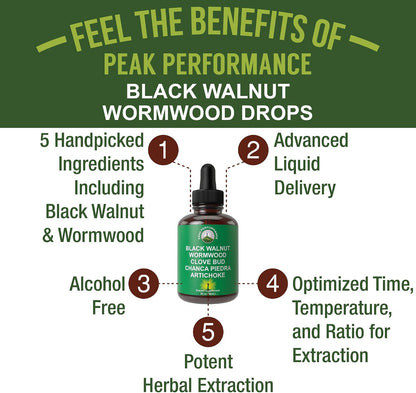 Wormwood Black Walnut Clove Cleanse for Humans. Elimination Detox + Intestinal Support Liquid Tincture Supplement for Adults and Kids. with Artichoke and Chanca Piedra for Additional Benefits