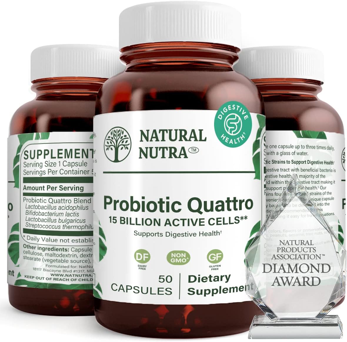 Natural Nutra Probiotic Quattro, 50 Vegetarian Capsules | Advanced Probiotic Supplement, 4 Powerful Strains Including Lactobacillus Acidophilus, Bifidus, Supports Digestive