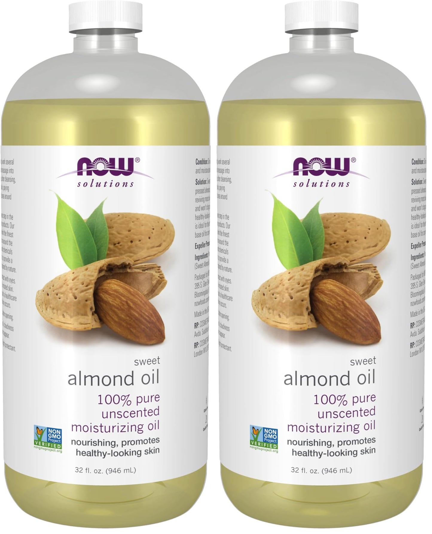 NOW Foods Solutions, Sweet Almond Oil, 100% Pure Moisturizing Oil, Promotes Healthy-Looking Skin, Unscented Oil, 16-Ounce,Package may vary