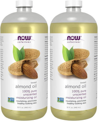 NOW Foods Solutions, Sweet Almond Oil, 100% Pure Moisturizing Oil, Promotes Healthy-Looking Skin, Unscented Oil, 16-Ounce,Package may vary