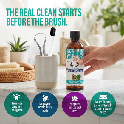GuruNanda Coconut Oil Pulling Mouthwash with Vitamins, Farmed Mint, 16 oz