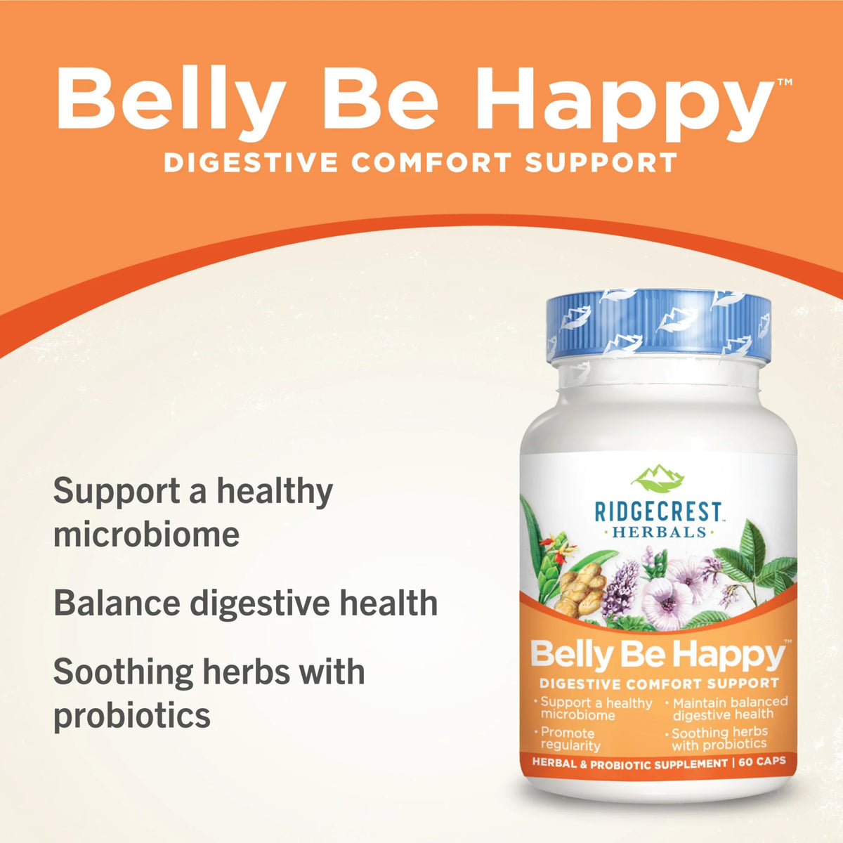 RidgeCrest Herbals Belly Be Happy - 60 Capsules - Digestive Comfort Support - Non-GMO