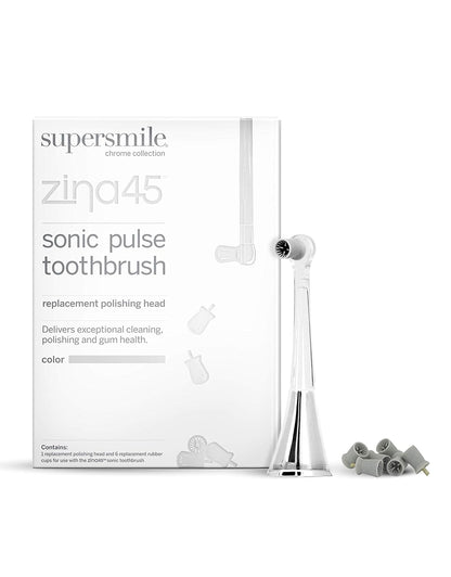 Supersmile Zina45 Replacement Polishing Head, Silver, Professional Tooth Polisher with Silicone Prophy Cup, Fits Zina45 Sonic Toothbrush, Enamel Safe
