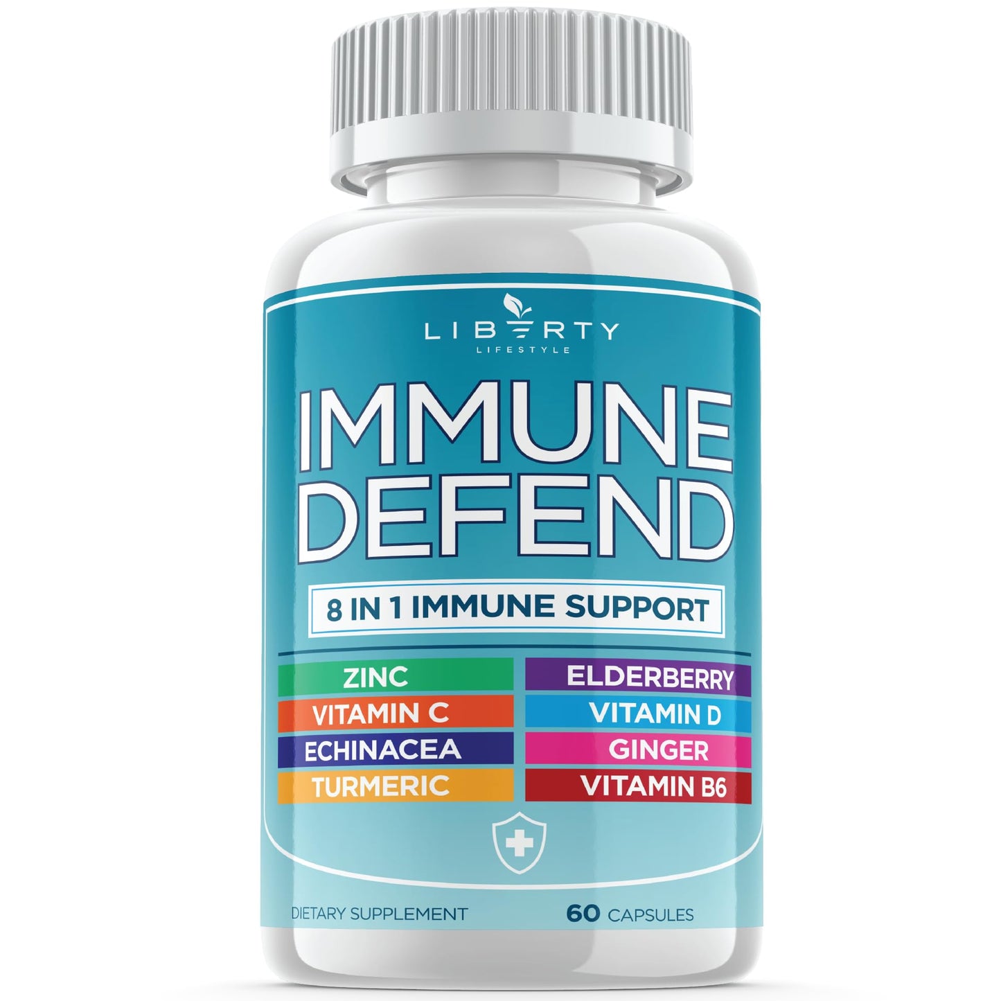 8 in 1 Immune Defense Support, Immunity Vitamins Supplement Booster Zinc 50mg, Vitamin C Elderberry VIT D3 5000 IU, Turmeric Curcumin & Ginger, Echinacea - Allergy Relief for Kids Adults (2 Pack)