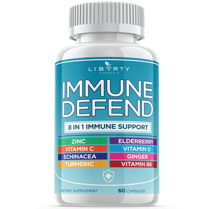 8 in 1 Immune Defense Support, Immunity Vitamins Supplement Booster Zinc 50mg, Vitamin C Elderberry VIT D3 5000 IU, Turmeric Curcumin & Ginger, Echinacea - Allergy Relief for Kids Adults (2 Pack)