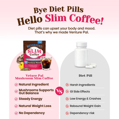 Venture Pal Mushroom Coffee, 12 Mushrooms, Focus & Digestion, 40 Servings | 12 Adaptogenic Mushrooms with Lion's Mane, Cordyceps, Reishi, Turkey Tail, Ashwagandha & Probiotics, Low Caffeine & Calories