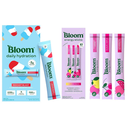 Bloom Energy Sticks Variety Pack and Hydration Sticks Rocket Blast Bundle