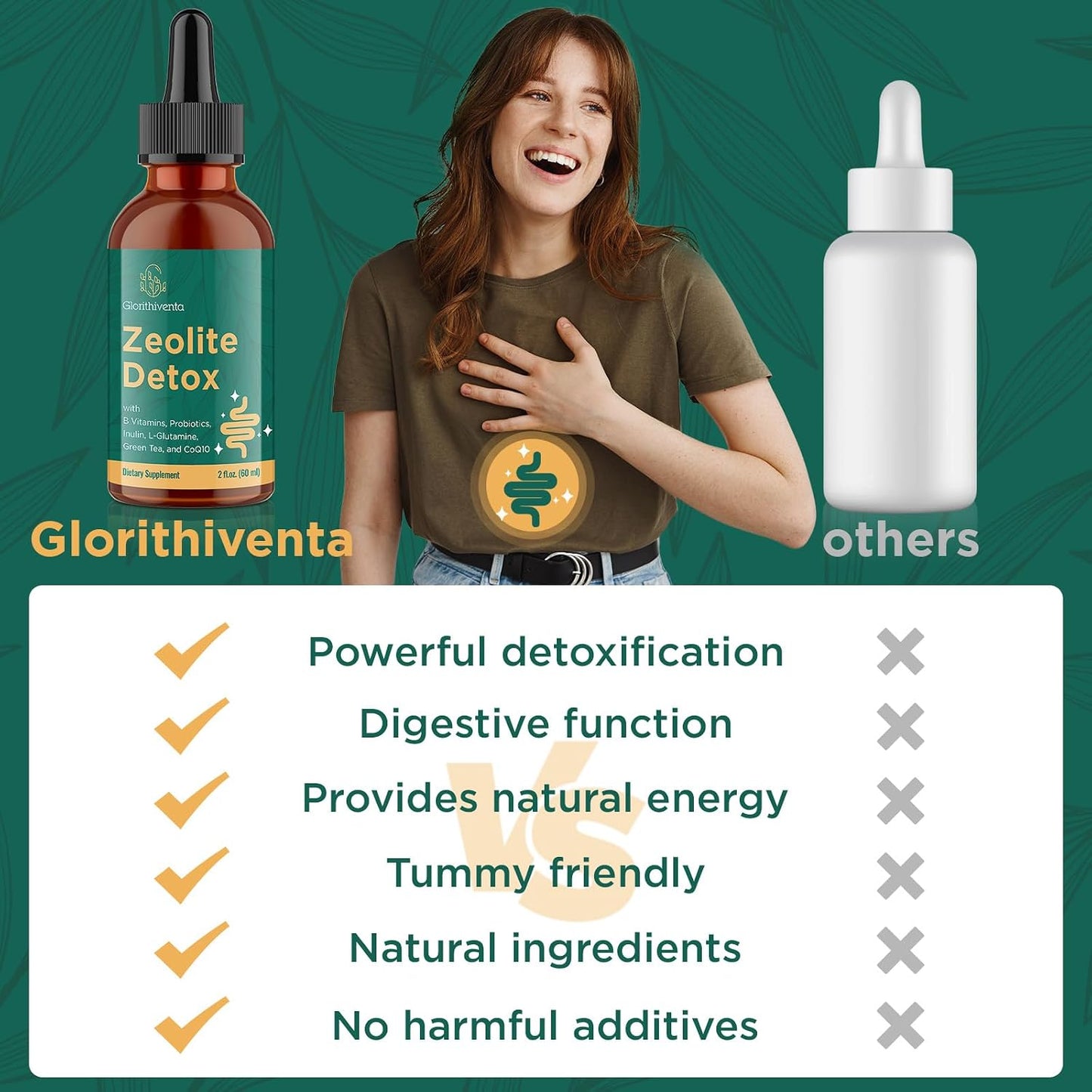 Zeolite Detox for Adults, Zeolite Liquid Drops with Vitamin B, Probiotic Blend - Energy, Gut, Focus - 2 Fl Oz (1 Bottle)