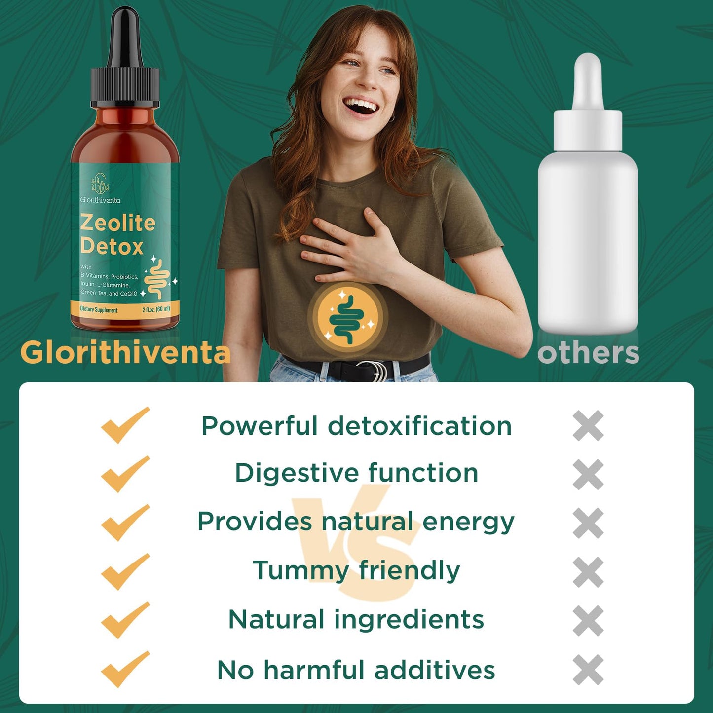 Zeolite Detox for Adults, Zeolite Liquid Drops with Vitamin B, Probiotic Blend - Energy, Gut, Focus - 2 Fl Oz (1 Bottle)