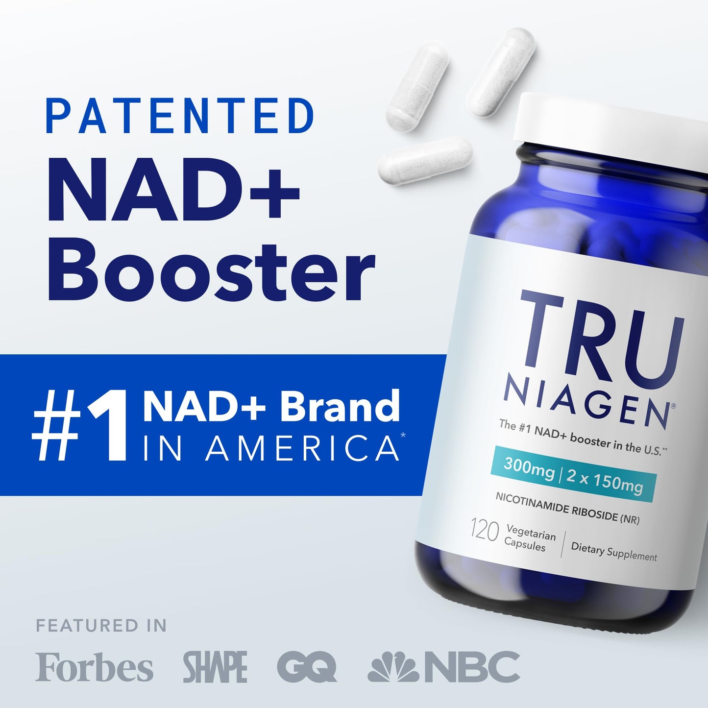 TRU NIAGEN Patented NAD+ Supplement, 60 300mg Servings | Nicotinamide Riboside (NR) Take 2 Daily | 1 Bottle