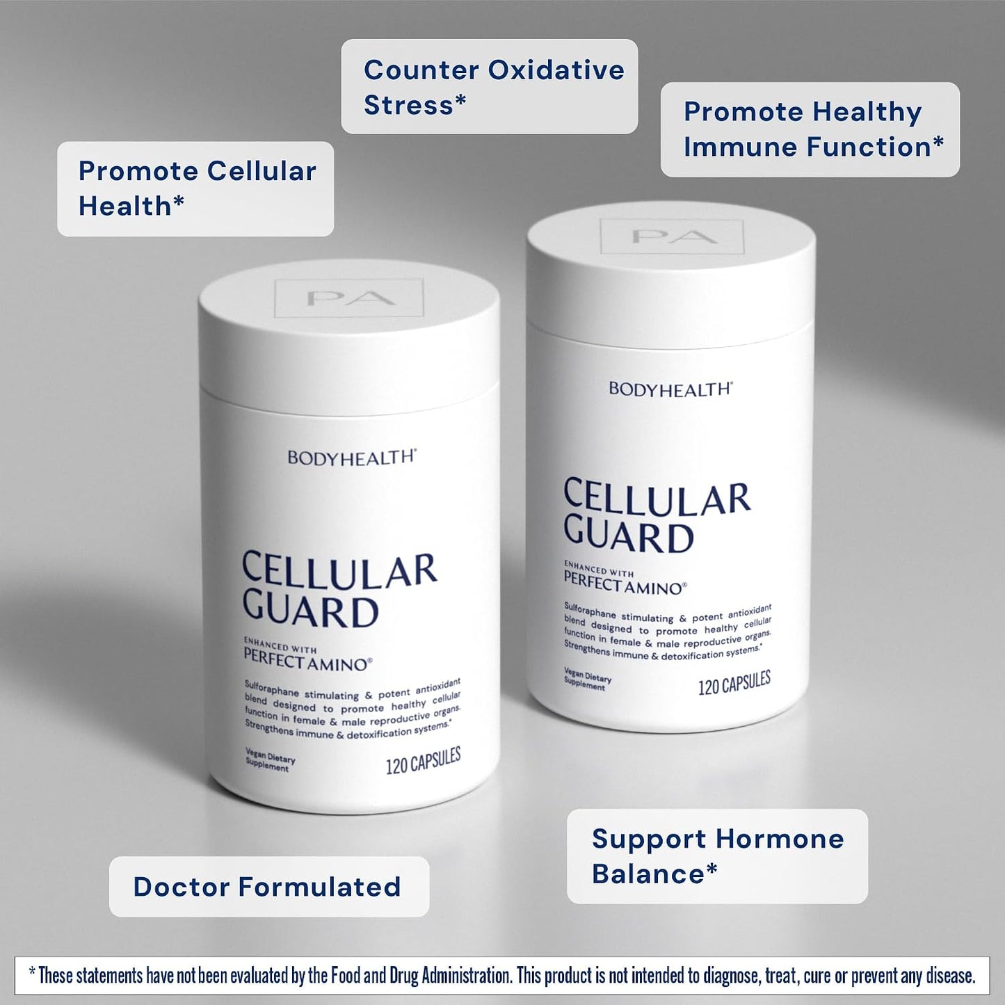 BodyHealth Cellular Guard - 100mg Vitamin C, 80mg Calcium | Sulforaphane Activation & Antioxidant Support | Promotes Cellular Health, Immune Resilience & Detox Pathways - 120 Capsules