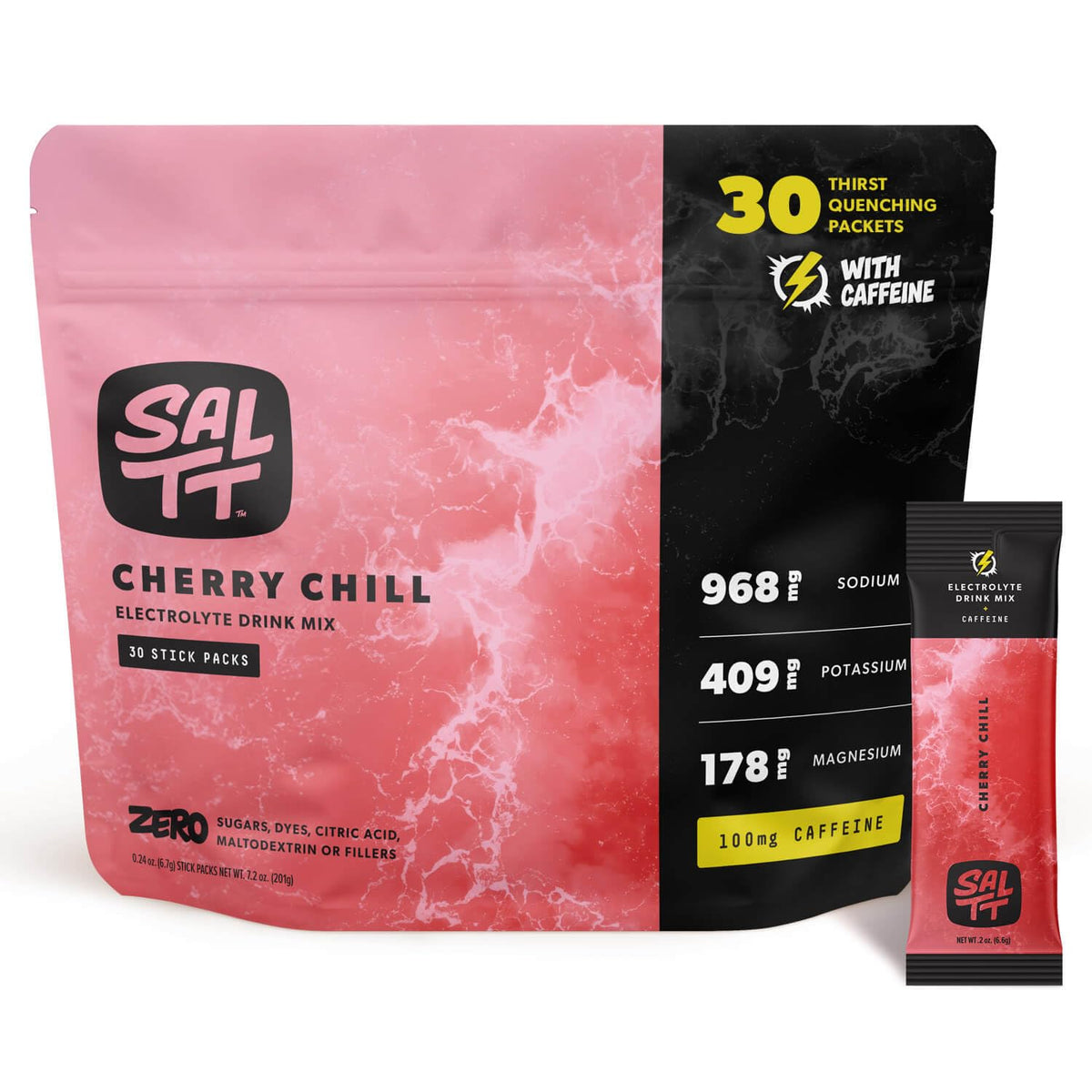 Keto Chow SALTT Electrolytes Powder Packets (Blue Slushies with 100mg Caffeine) 30 Stick Packs - Easy Dissolve, No Clumping - Essential Minerals - Hydration - Zero Sugar - Gluten Free, Vegan & Kosher