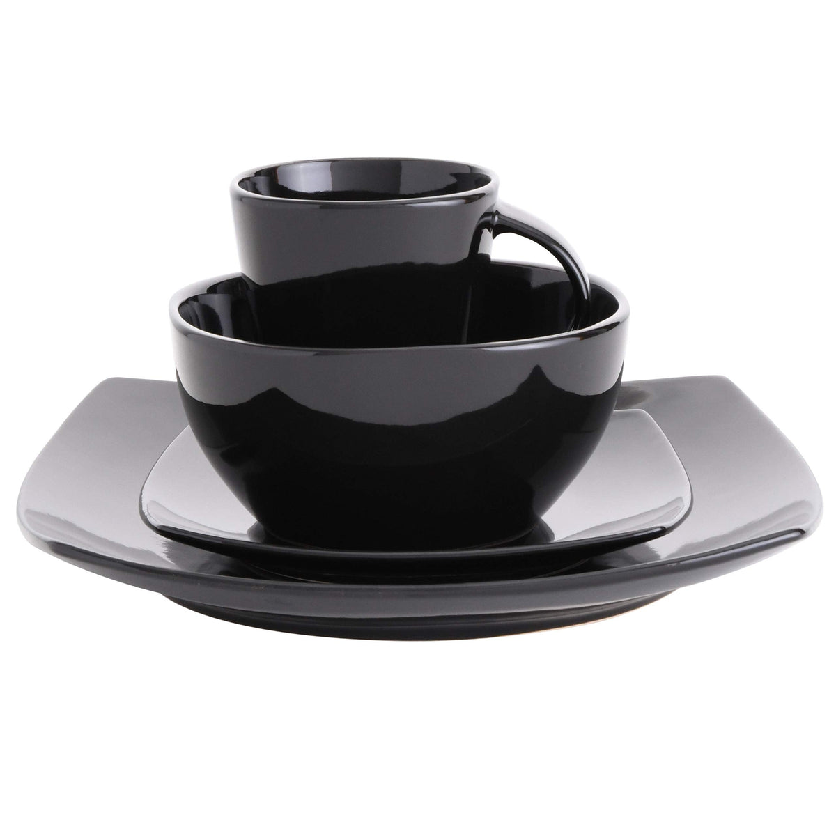 Gibson Soho Lounge Square Reactive Glaze Stoneware Dinnerware Set, Service for 4
