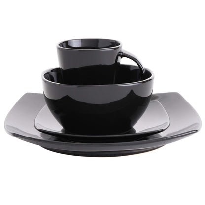 Gibson Soho Lounge Square Reactive Glaze Stoneware Dinnerware Set, Service for 4