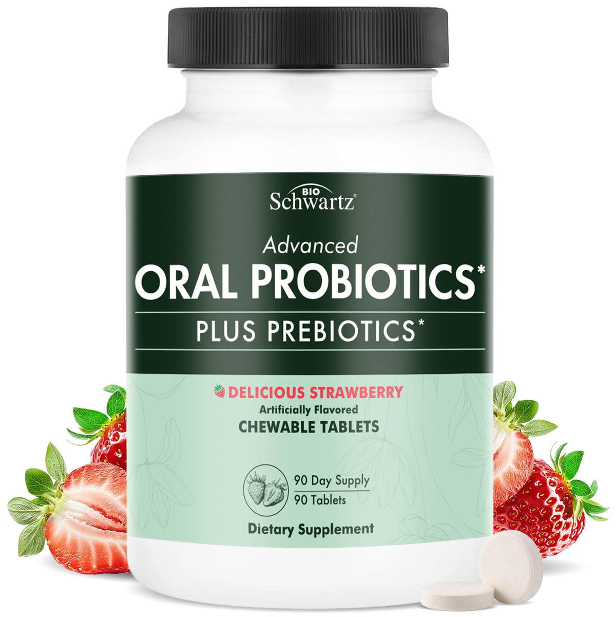 Oral Probiotics Supplement with Prebiotics, Strawberry Flavor, 60 Tablets