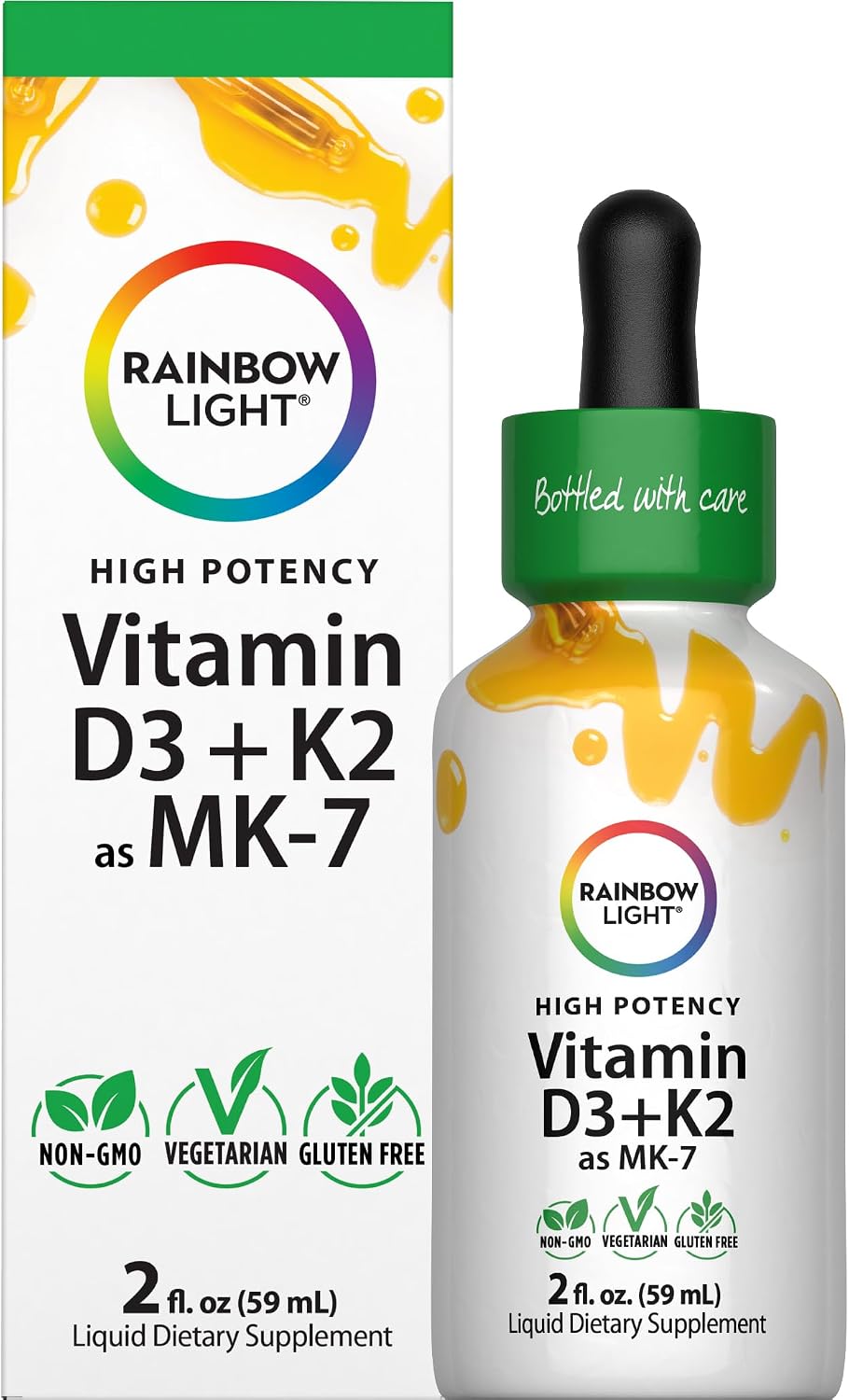 Rainbow Light Vitamin D3 + K2 as MK7 | 2 Fl Oz | 2,000IU Vitamin D | High Potency Formula | Vegetarian, Non-GMO, Gluten Free