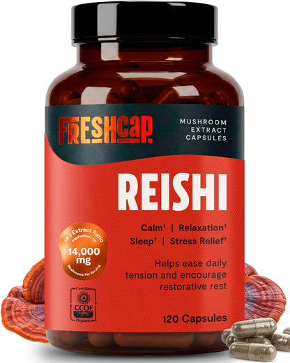 FreshCap Mushrooms Premium Organic Lions Mane Capsules - 14:1 Fruiting Body Extract with 31% Beta-Glucans - 3rd-Party Tested Nootropic for Clarity, Focus & Cognitive Support (120 Capsules)