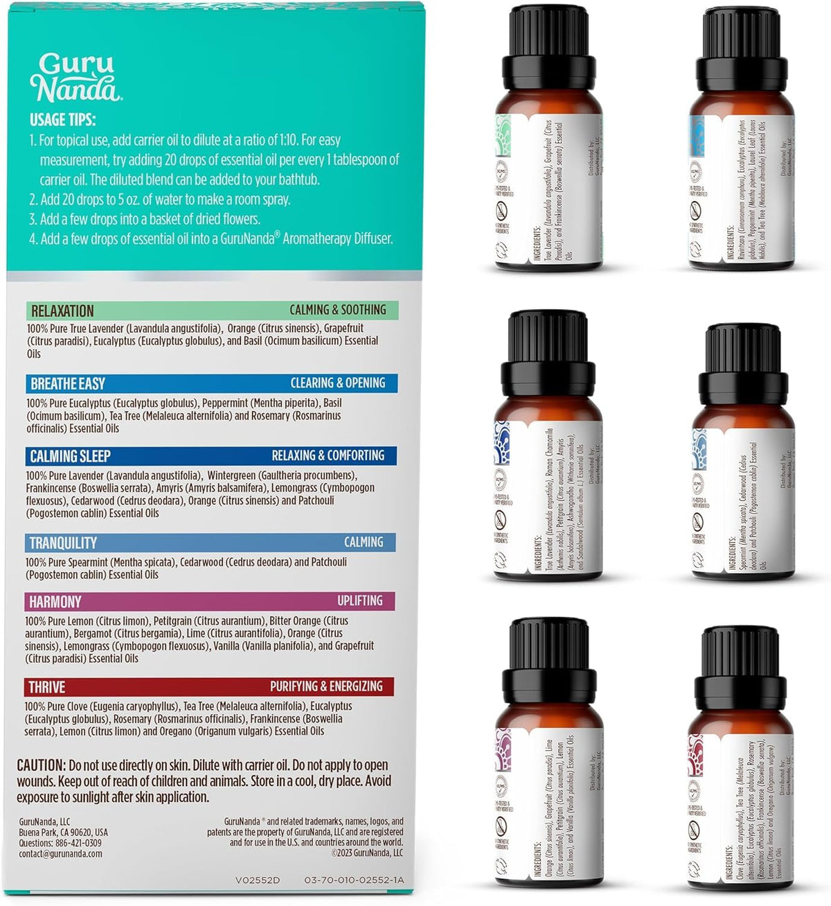 GuruNanda Essential Oil Blends – 6 Pack (10mL Each), Breathe Easy, Tranquility, Relaxation, Harmony, Calming Sleep & Thrive, Natural Aromatherapy Oils for Diffuser, Wellness & DIY