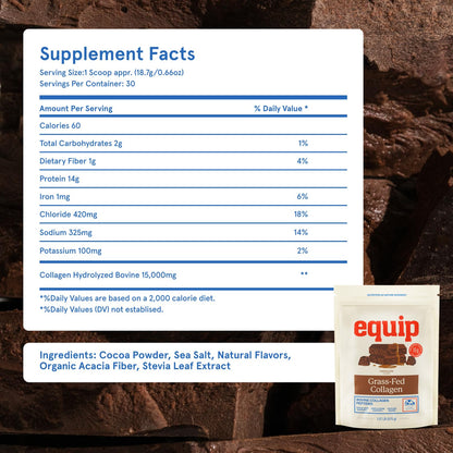 Equip Foods Grass Fed Collagen Powder | Hydrolyzed Bovine Collagen Peptides with Amino Acids | Prime Beef Collagen for Healthy Joints, Skin & Nails | Non-GMO, Paleo Friendly | 30 Servings, Unflavored