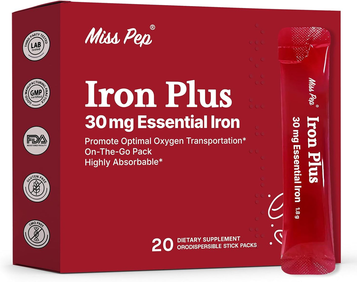 Iron Supplement, 30 Mg Iron Supplement for Women and Men, Promotes Red Blood Cell Production, Supports Iron Deficiency in Adults, 20 Ready-to-Drink Powder Sachets