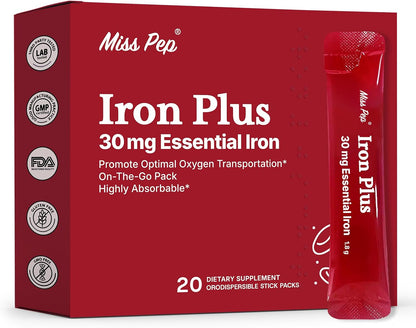 Iron Supplement, 30 Mg Iron Supplement for Women and Men, Promotes Red Blood Cell Production, Supports Iron Deficiency in Adults, 20 Ready-to-Drink Powder Sachets
