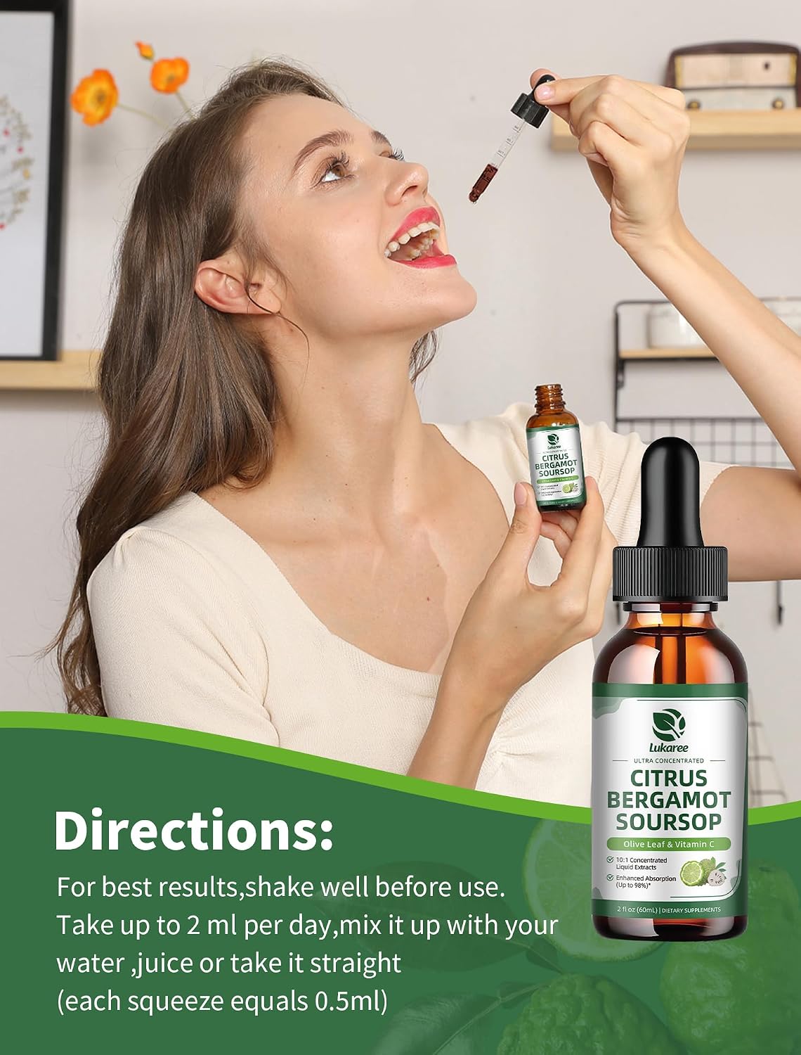 Citrus Bergamot + Soursop Liquid Drops for Cholesterol, Heart & Digestive* | Natural Herbal Supplement with Olive Leaf, Vitamin C, Black Pepper, Vegan, Sugar free, 2 Fl Oz, 30 Days Supply
