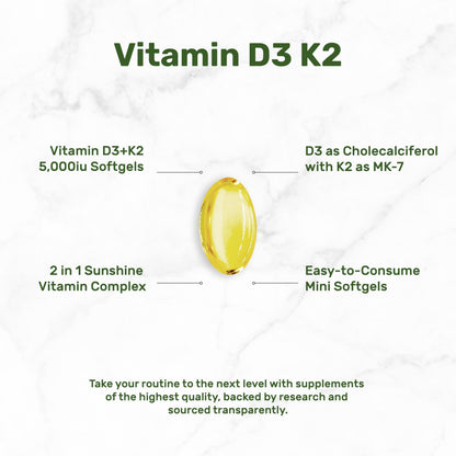 DEAL SUPPLEMENT Vitamin D3 5,000 IU + K2 MK7 Softgels, 250 Count | 2-in-1 Complex | Easy to Swallow