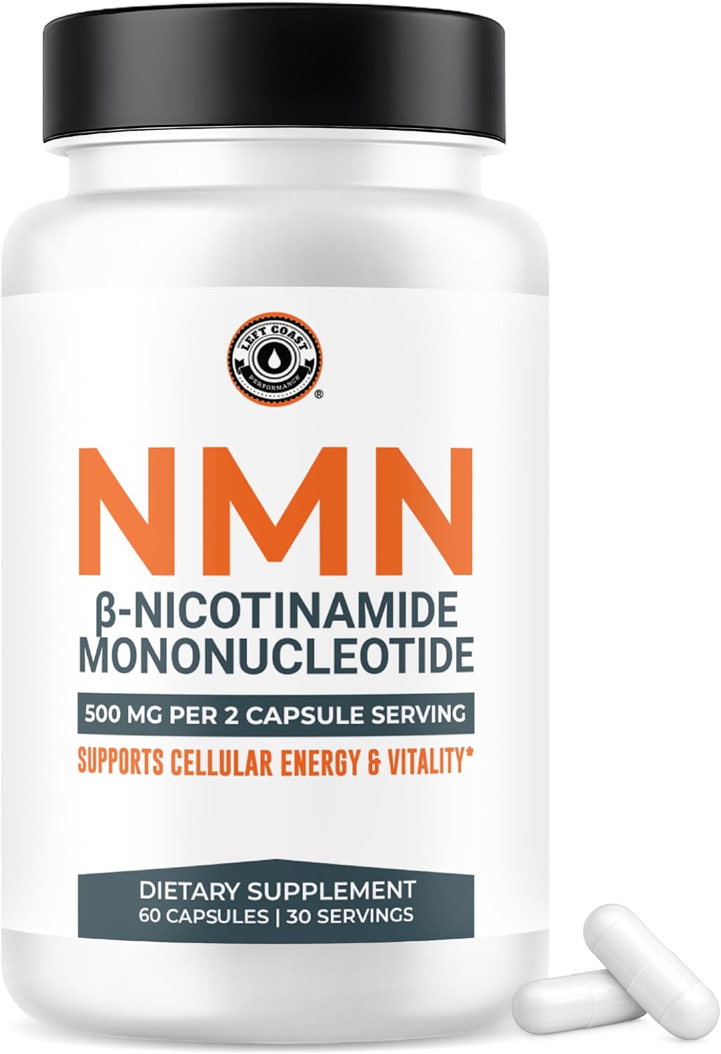 Left Coast Performance NMN Supplement 500mg for NAD+ Support – Nicotinamide Mononucleotide for Healthy Aging, Cellular Energy & Vitality – Third-Party Lab Tested, Non-GMO – 60 Capsules