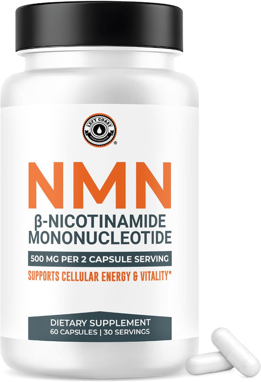 Left Coast Performance NMN Supplement 500mg for NAD+ Support – Nicotinamide Mononucleotide for Healthy Aging, Cellular Energy & Vitality – Third-Party Lab Tested, Non-GMO – 60 Capsules