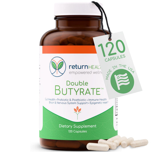 Double Butyrate Gut Health Supplement | Probiotic & Postbiotic Digestive Supplements for Gut Support | Enhances Immune, Brain, & Nervous System Function | Odor-Free Formula | 120 caps
