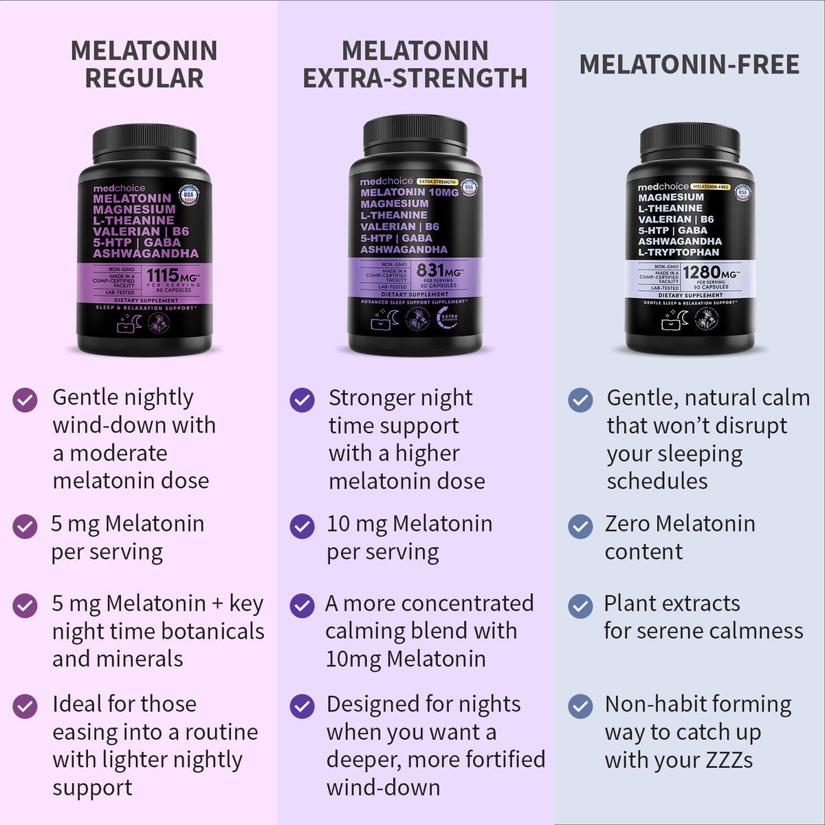 MEDCHOICE 12-in-1 Melatonin 5mg Sleep Capsules with Magnesium, 90ct