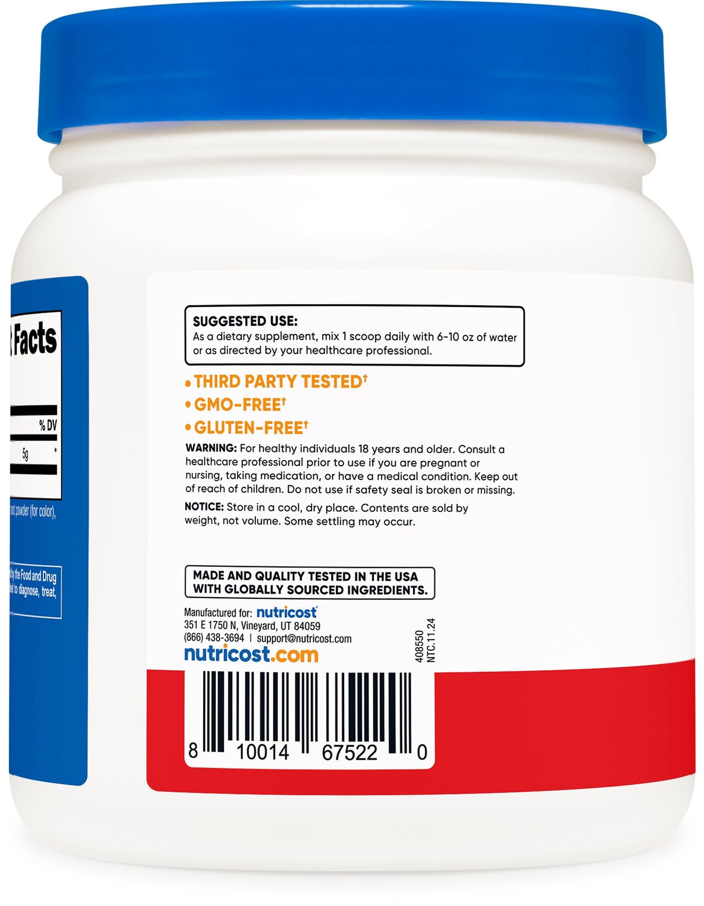 Nutricost L-Glutamine Powder (500 Grams) Unflavored - Gluten Free & Non-GMO, 100 Servings