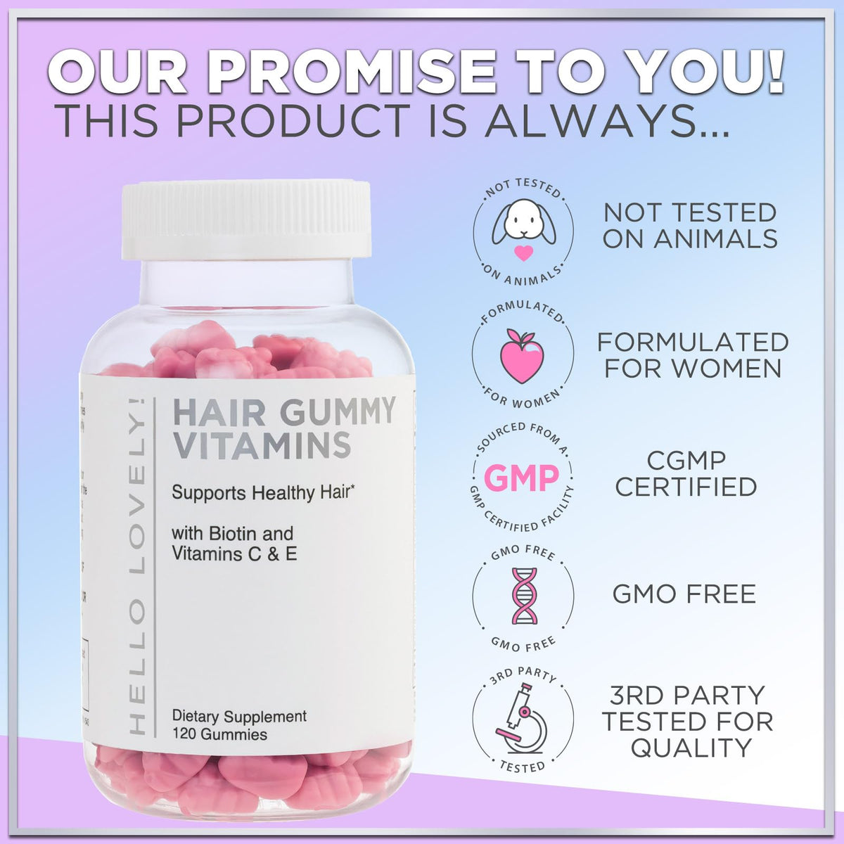 Hello Lovely! Hair Vitamins Gummies with Biotin 5000 mcg Vitamin E & C Support Hair