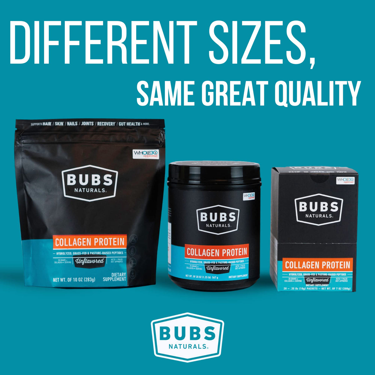 BUBS Naturals Unflavored Collagen Peptides Powder - Best Proteins for Joints & Skin