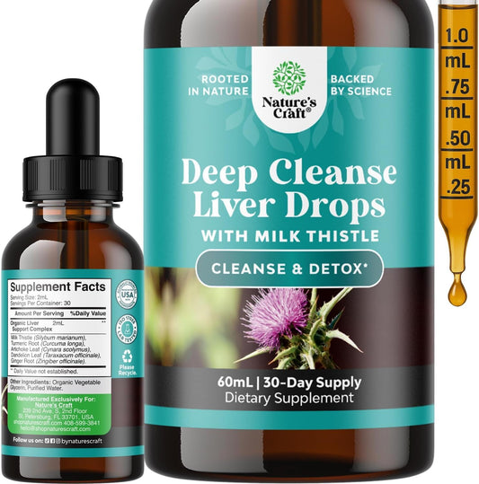 Deep Liver Cleanse, Detox & Repair with Milk Thistle Liquid Drops - Liver Detox Liquid Artichoke Extract with Dandelion Leaf, Ginger & Turmeric Curcumin for Immunity & Daily Cleanse - 2Fl OZ