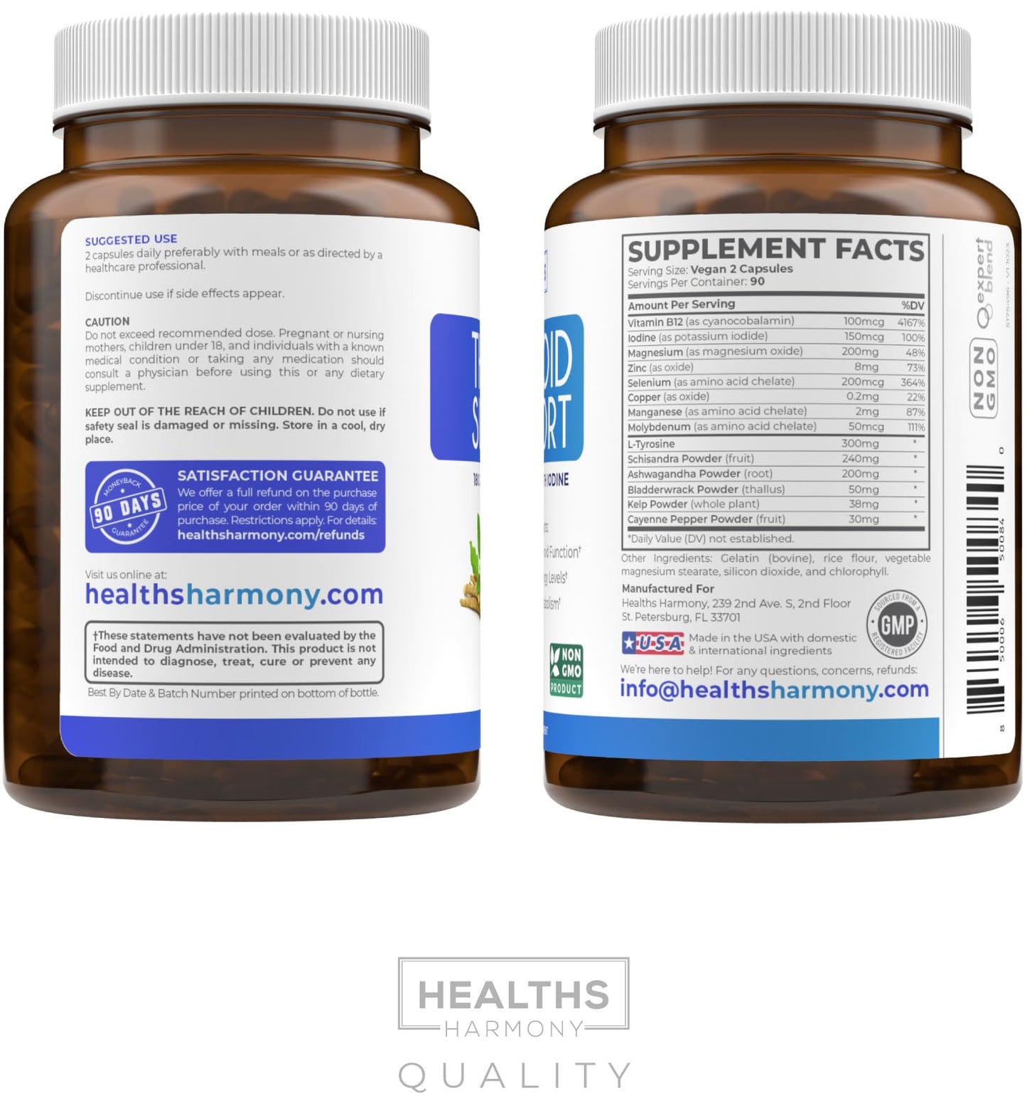 Thyroid Support with Iodine - 120 Capsules (Non-GMO) Improve Your Energy - Ashwagandha Root, Zinc, Selenium, Vitamin B12 Complex - Thyroid Health Supplement for Women and for Men - 60 Day Supply