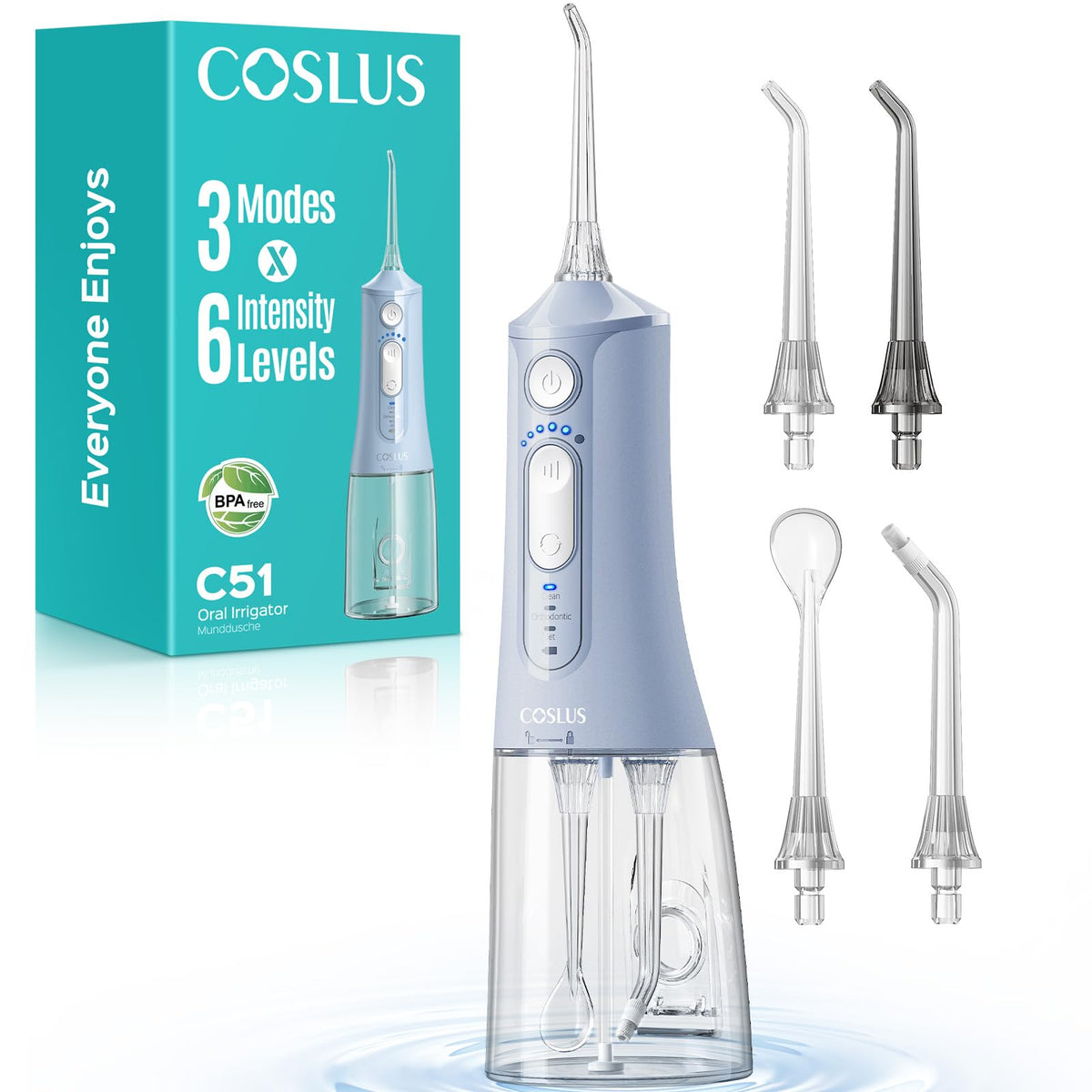COSLUS ADA Accepted C51 Water Dental Flosser, 3 Modes 6 Pressure, White