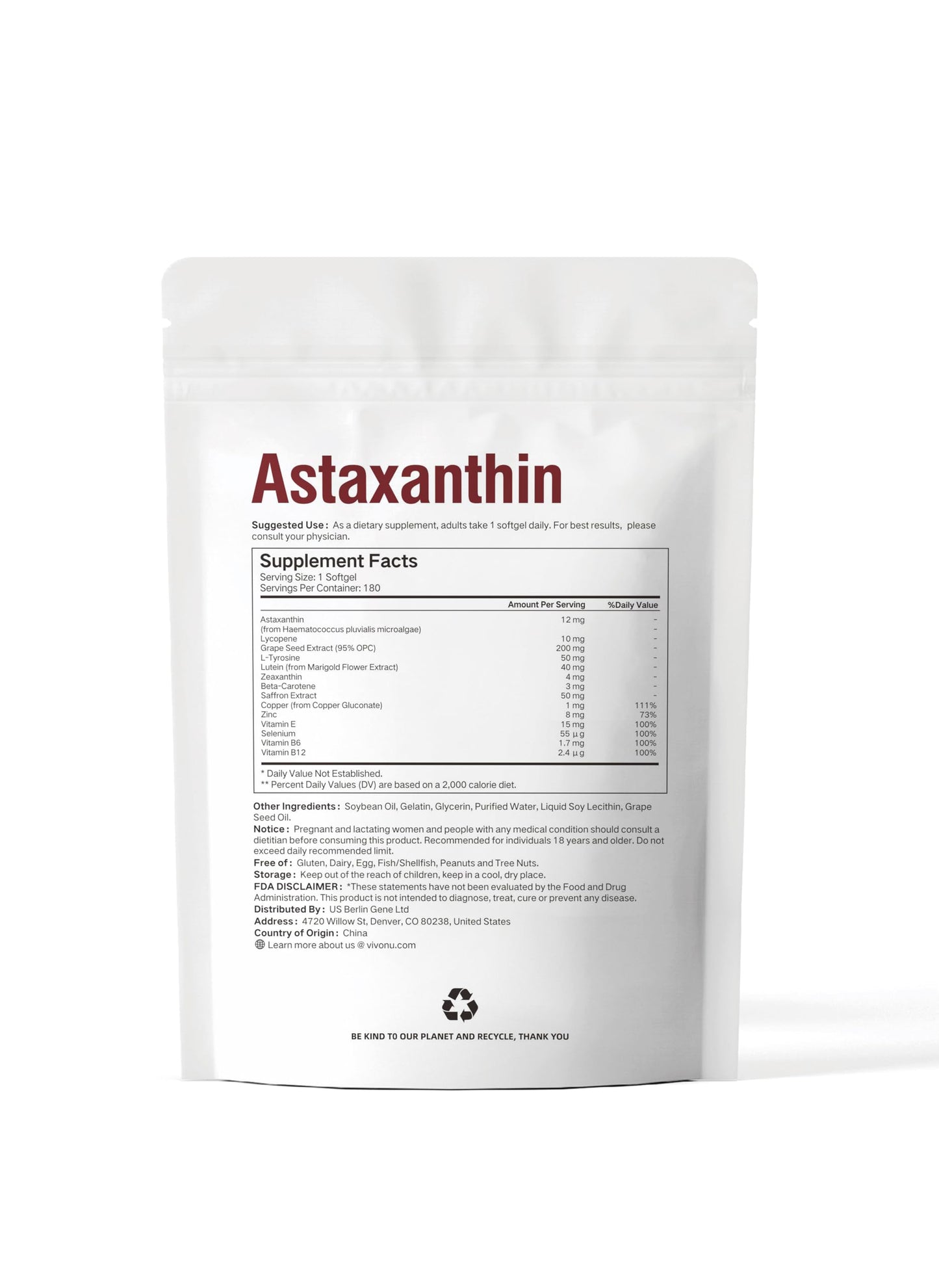 14-in-1 Astaxanthin 12mg & Lutein 40mg with Zeaxanthin Supplements, 6 Month Supply, Fresh Microalgae Source, Supports Eye, Skin, Antioxidant, Joint, Circulatory Health Non-GMO Gluten Free 180 Softgels