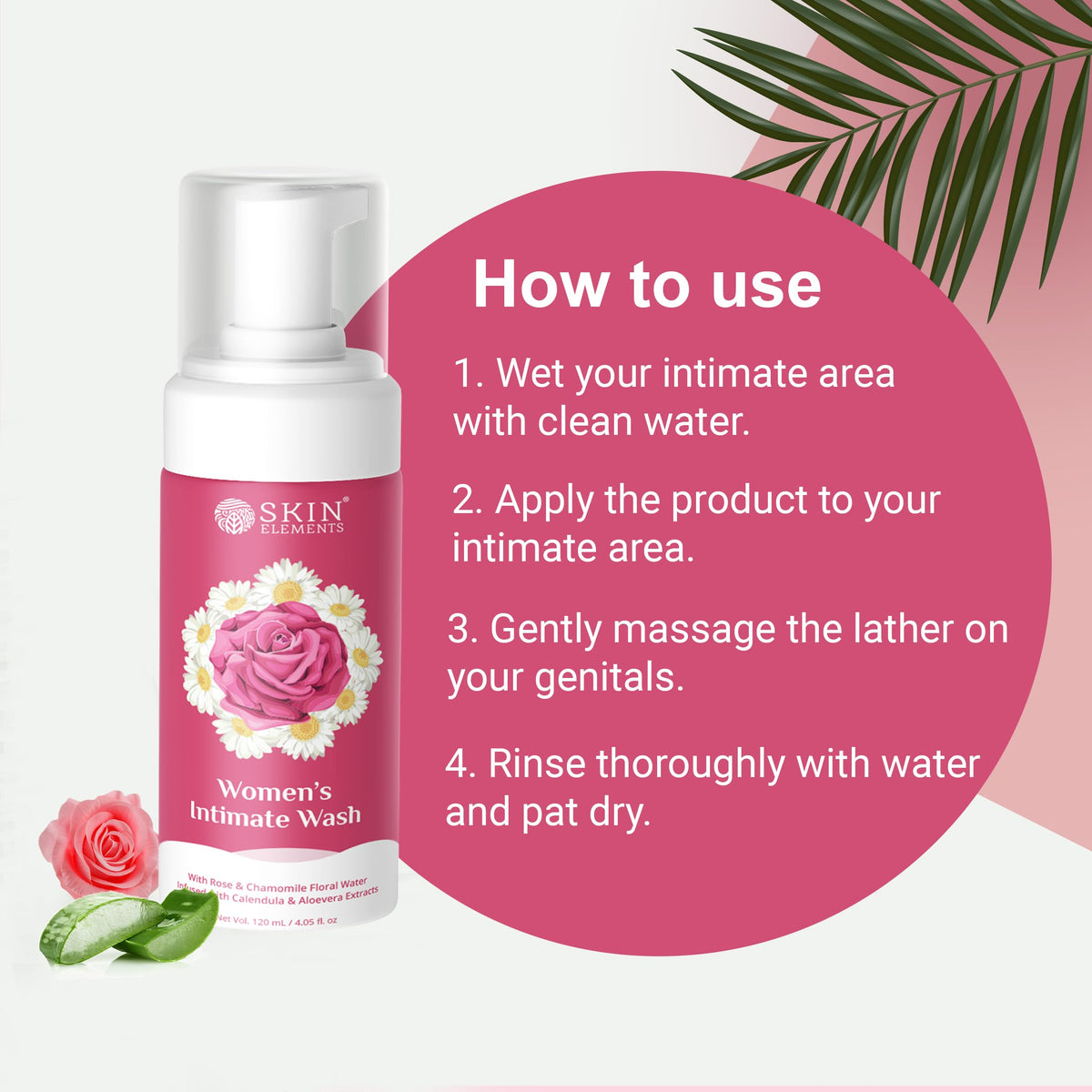 Skin Elements Intimate wash for Women (4.05 Fl Oz.) with Rose & Chamomile Water