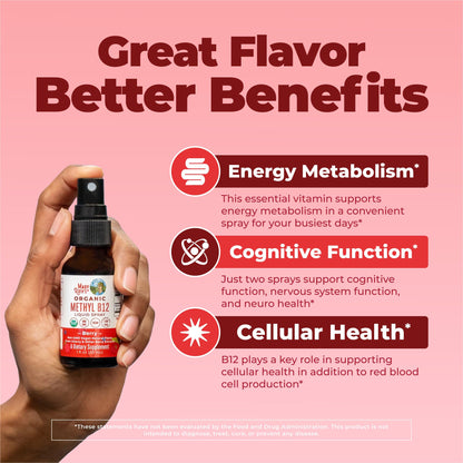 MARYRUTH'S Organic Methyl B12 Spray | 1,500 mcg B12 Per Serving | Methylcobalamin | Energy Metabolism | Cognitive Function | Neuro Health | Vegan | Gluten Free | Sugar Free | 1 Fl Oz