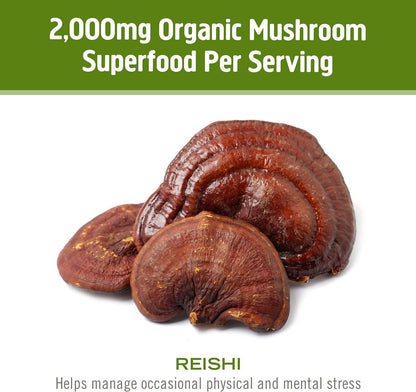 Om Mushroom Superfood Reishi Organic Mushroom Powder, 100 Servings, Organic Adaptogen Powder for Stress Relief and Immune Health