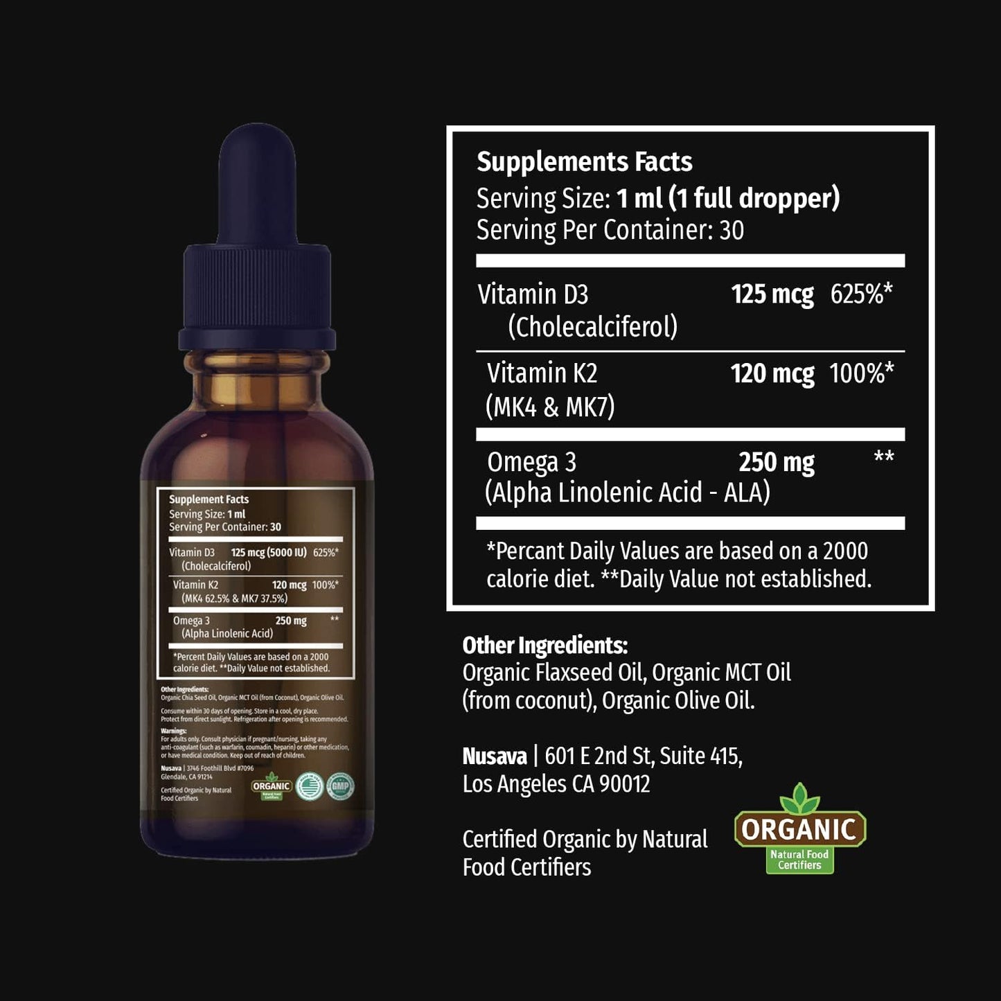 NUSAVA Unflavored D3 K2 Liquid Drops and Vanilla Flavored D3 K2 Liquid Drops Bundle - Potent Liquid Vitamins for Heart, Joint, Bone, Muscle, & Immune Support - Non-GMO, Gluten-Free, 2pk Each