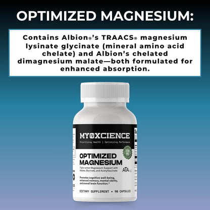 MYOXCIENCE Optimized Magnesium Glycinate + Magnesium Taurate (as ATAmag®) for High Brain Bioavailability to Support Stress Relief and Sleep | 30 Servings