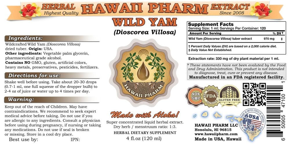 Wild Yam Liquid Extract, Wild Yam (Dioscorea Villosa) Tincture 4x4 oz