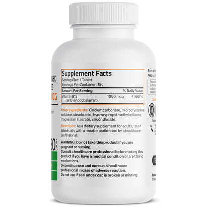Bronson Vitamin B12 1000 mcg Sustained Release Premium Non GMO Tablets Supports Nervous System, Healthy Brain Function and Energy Production, 100 Count