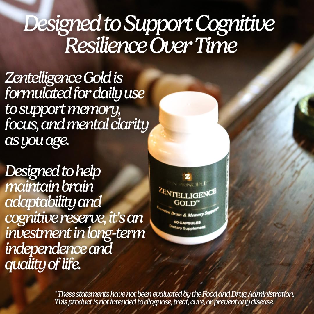 Zen Principle Zentelligence™ Gold Brain Supplement – Memory, Focus & Mental Clarity. Premium Cognitive Support for Adults 40+ with Magnesium, Vitamin D3, CoQ10, Vitamin B12 & L-Theanine. 60 Capsules