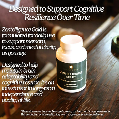 Zen Principle Zentelligence™ Gold Brain Supplement – Memory, Focus & Mental Clarity. Premium Cognitive Support for Adults 40+ with Magnesium, Vitamin D3, CoQ10, Vitamin B12 & L-Theanine. 60 Capsules