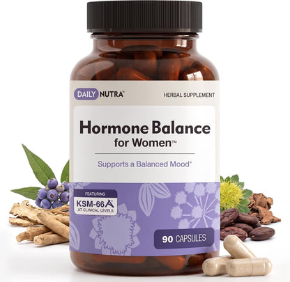 Hormone Balance for Women - Natural Mood Supplement - PMS Relief and Menopause Support | Featuring Clinically Studied KSM-66 Ashwagandha (90 Capsules)