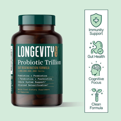 Probiotic Trillion – 1 Trillion CFU with Prebiotics, Probiotics, Parabiotics & Postbiotics – Bacillus Subtilis AB-22 – Gut Health, Immune Support, Glyphosate Detox – 30 Day Supply