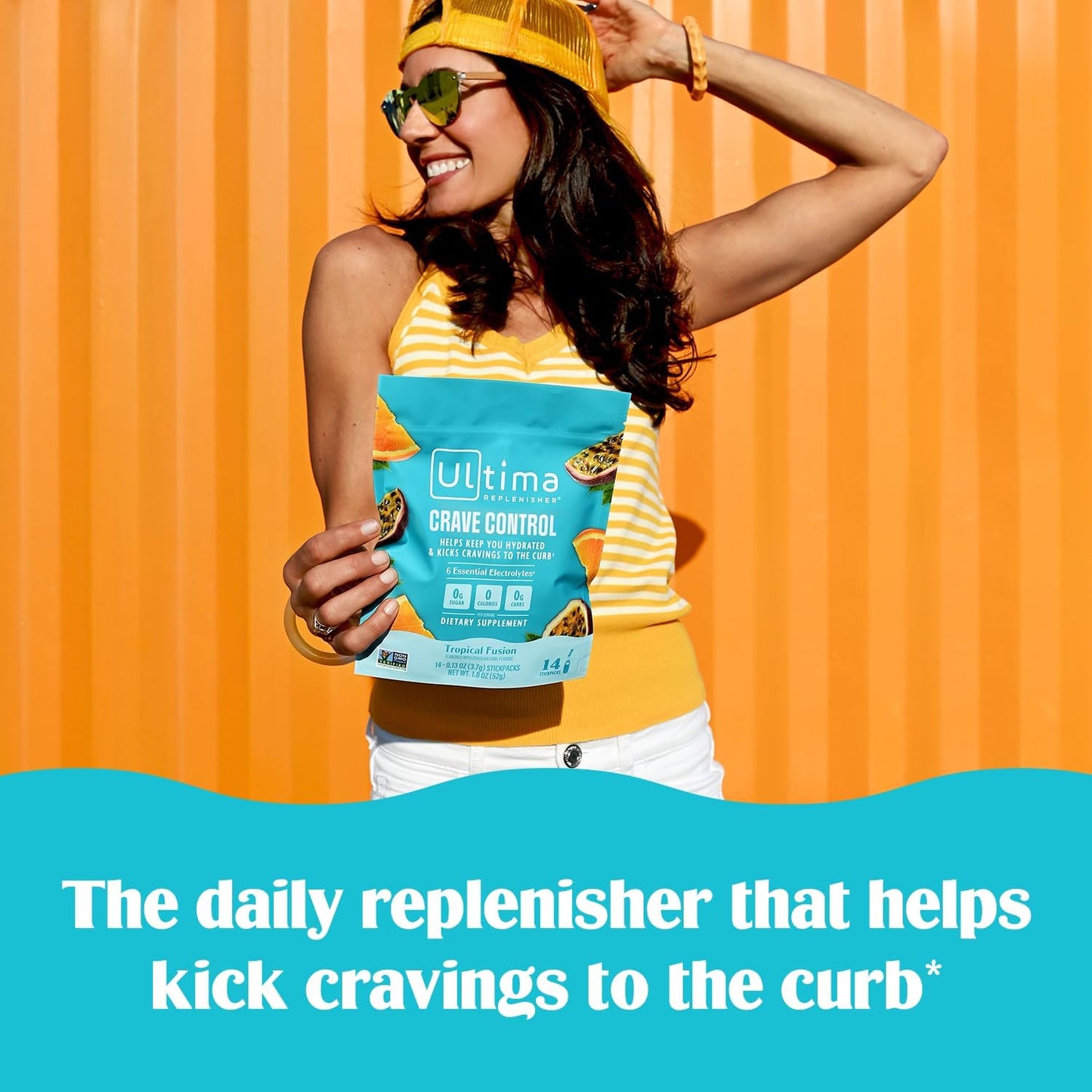Ultima Replenisher Crave Control Supplement, Tropical Fusion, 14 Stickpacks | Daily Zero Sugar Electrolyte Powder Hydration Packets with 6 Key Electrolytes & Chromax to Help Curb Cravings - Keto Friendly